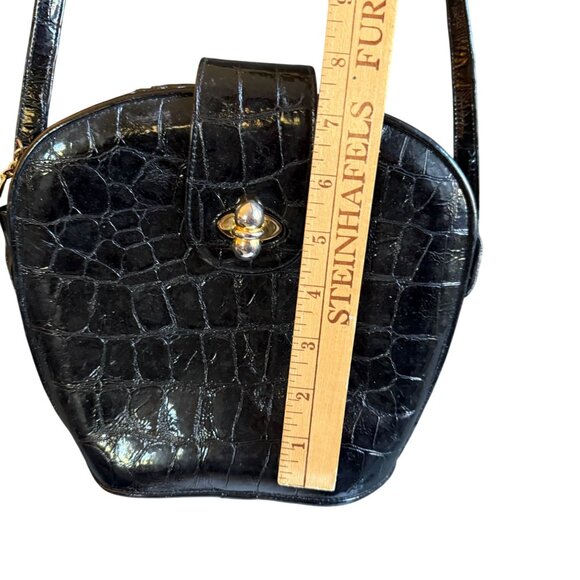 Stuart Weitzman Faux Leather Croco Embossed Patent Shoulder Bag Women's Black - Picture 6 of 11